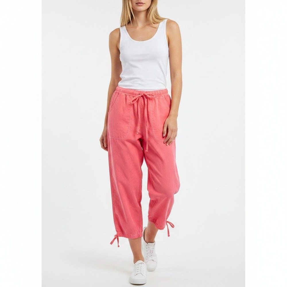 Fresh Produce Cotton Crop Pants Small Pink Drawstring Pull On Coastal Resort USA